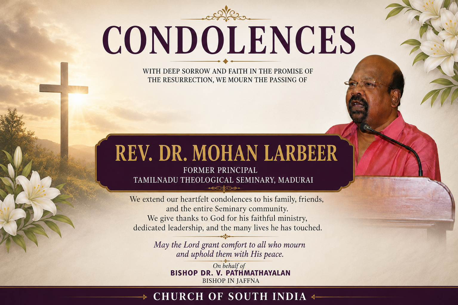 OBITUARY – Rev. Dr. Mohan Larbeer