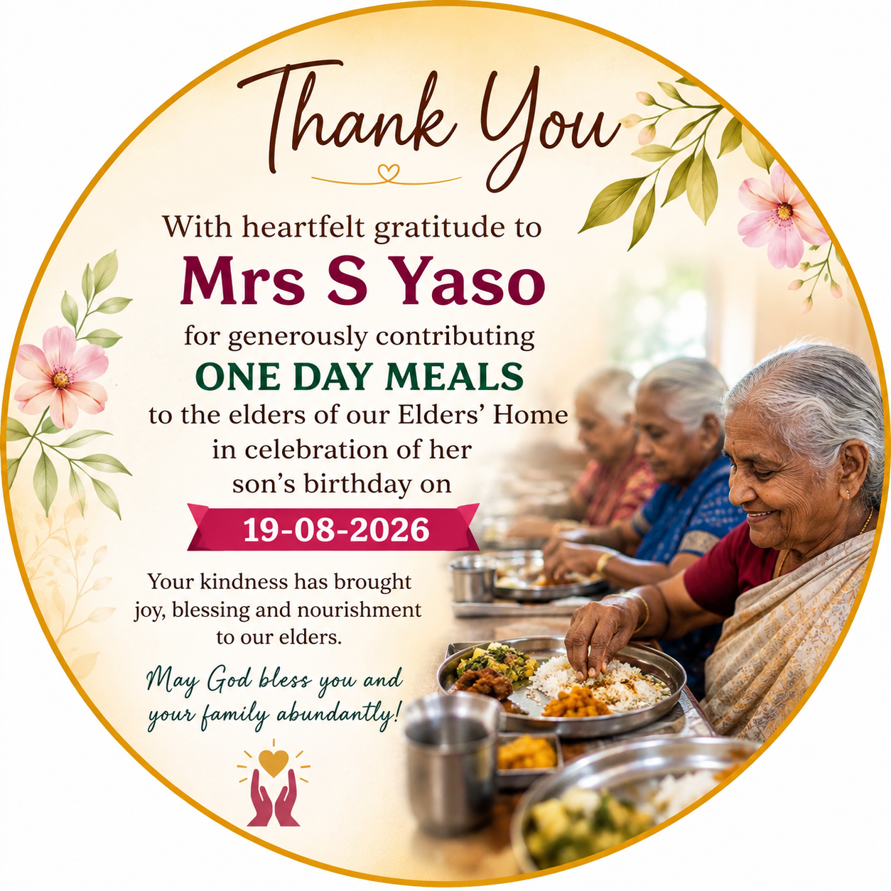 Thanksgiving for a Birthday Meal Sponsorship – Mrs. S. Yaso